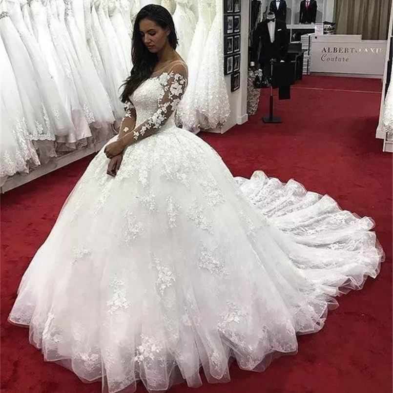Luxury-Ball-Gown-Wedding-Dresses-Long-Sleeves-2019-Trajes-De-Novia-Applique-Lace-Sheer-Bridal-Gowns (1)