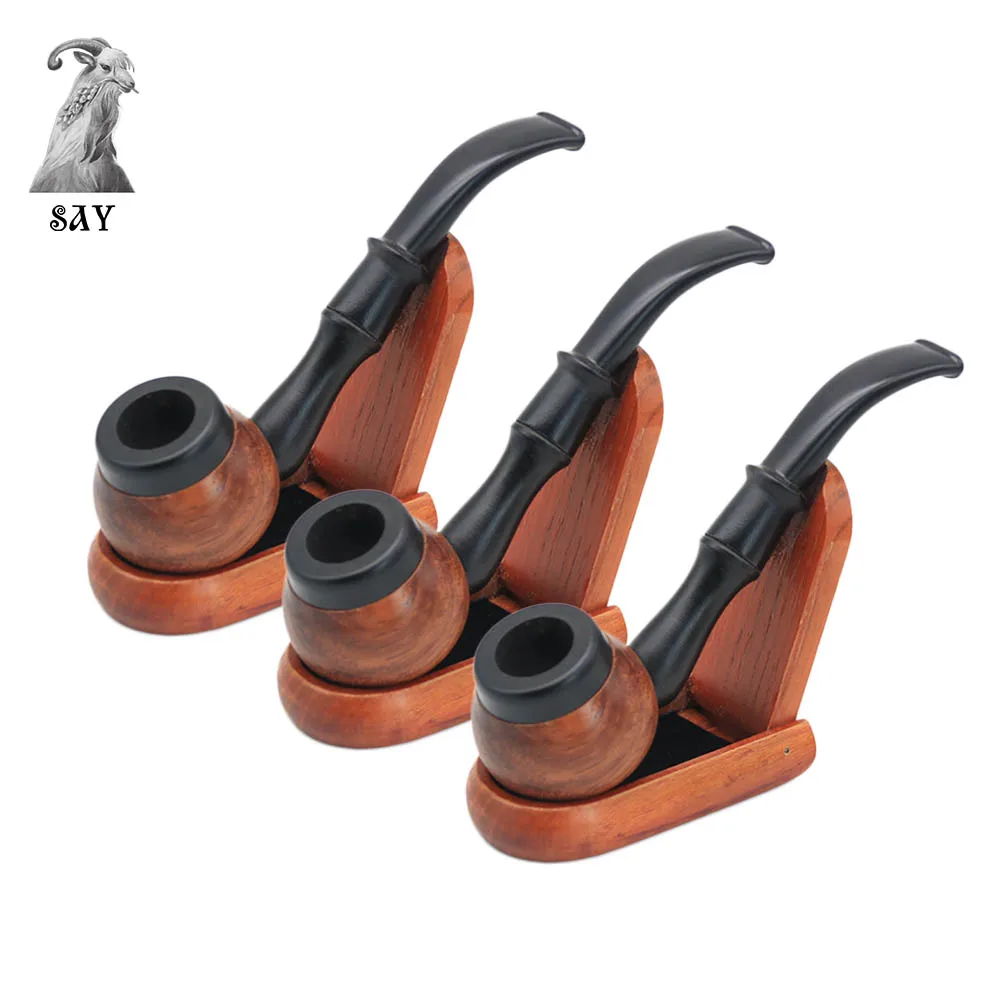 

SY 1Pcs New Short Resin Smoking Pipe Removable Wooden Pipe Herb Tobacco Pipe Cigar Pipes With Holder Cigarette Accessories