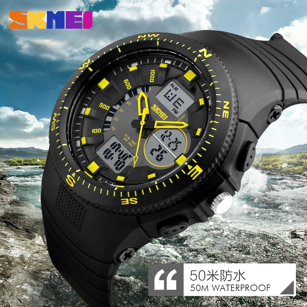 Prix pour 2017 Nouveau SKMEI Marque De Luxe Hommes Militaire Sports mode casual Montres dual time Numérique LED quartz Montres bracelet en caoutchouc Prix pour 2017 Nouveau SKMEI Marque De Luxe Hommes Militaire Sports mode casual Montres dual time Numérique LED quartz Montres bracelet en caoutchouc