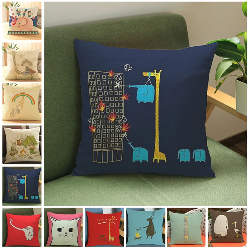 

Cartoon animals funny giraffe elephant Pillow case Cushion CoverCar chair office seat Home coffee shop Decoration children gift