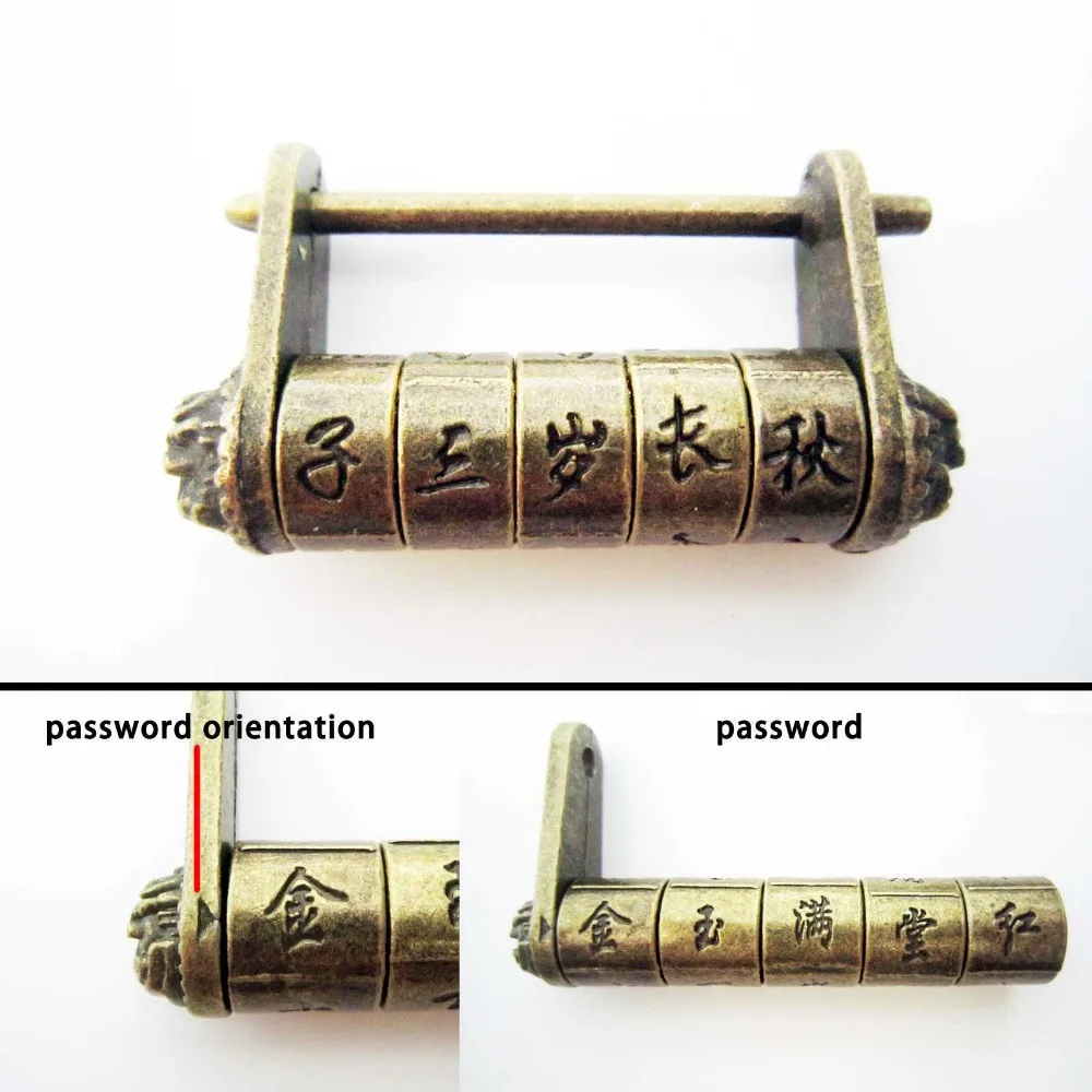 Vintage Antique Chinese Old Style Jewelry Chest Box Code Password Lock