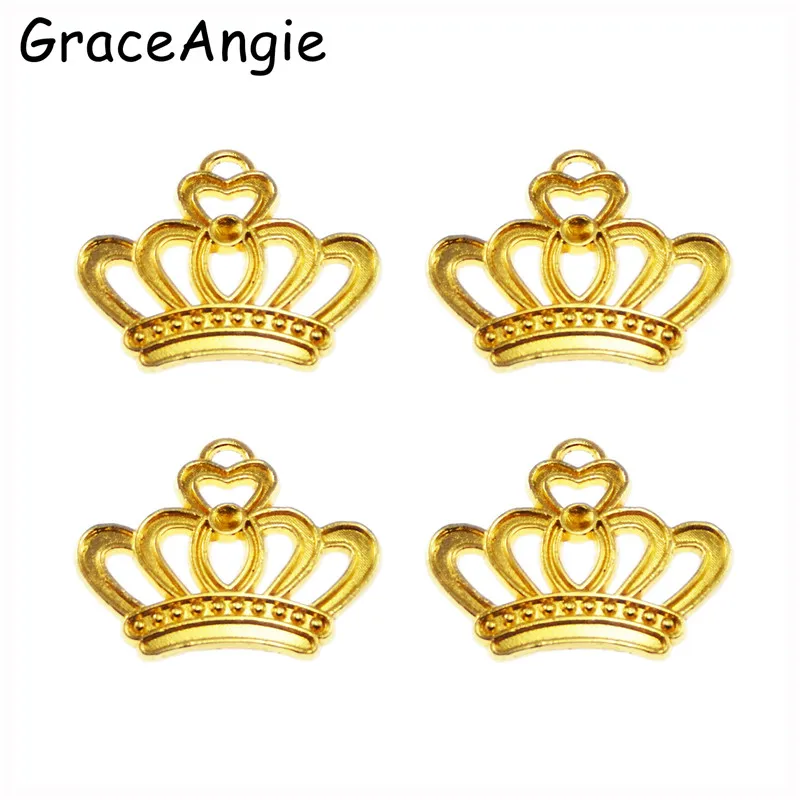 40 pcs Gold Plated Alloy 3D Crown Charms Pendant Jewelry Making Craft Findings