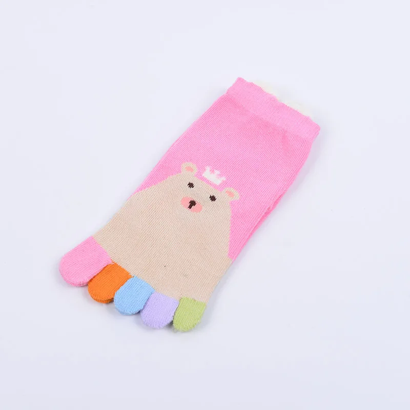 BalleenShiny/носок с пятью пальцами; хлопковые теплые разноцветные носки; Детские носки с мультяшными ушками и медведем; сезон осень-зима; стиль для От 3 до 12 лет - Цвет: Розовый