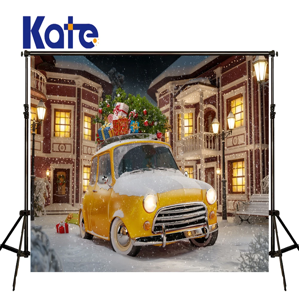 

KATE Photography Backdrops Kid Christmas Backdrop Winter Snow Street Backdrop European Building Background Children Car Photo