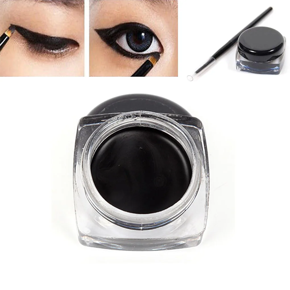 

2019 New Hot Cosmetic Waterproof Eye Liner Pencil Make Up Black Liquid Eyeliner Shadow Gel Makeup With Brush Black Long Lasting
