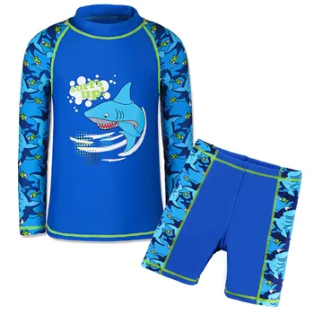 

BAOHULU Summer Boys Swimsuits UPF 50+ UV Protective Swimwear Navy Shark Pattern Sunblock Bathing Suit 2-piece sets Top and Pants