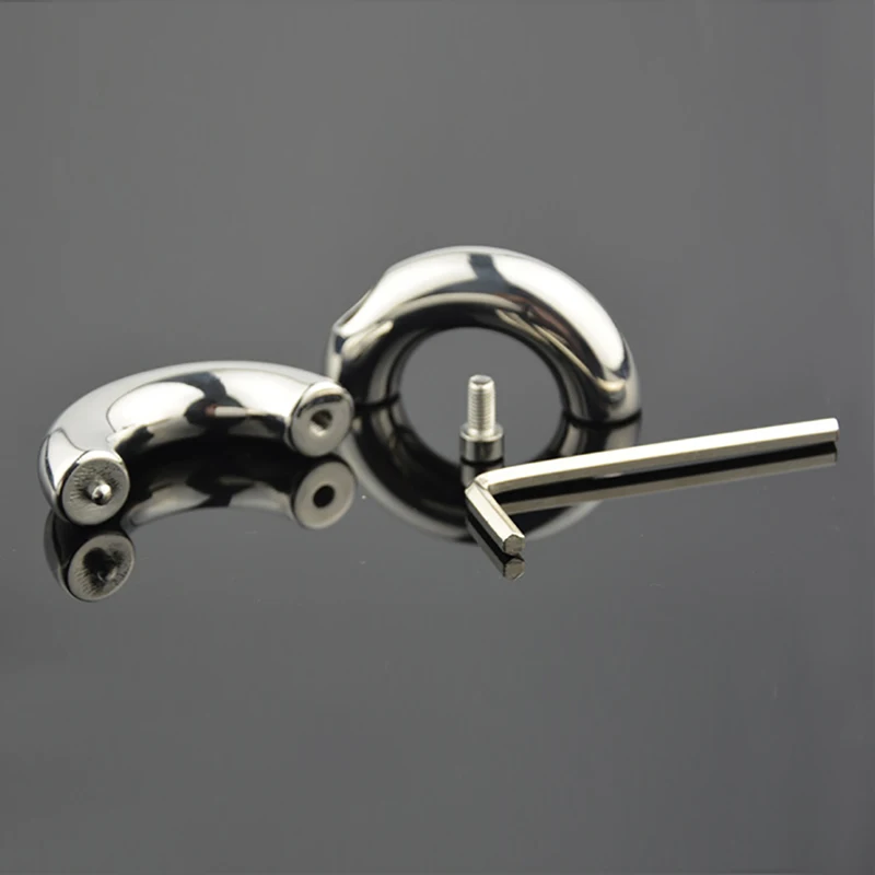 Stainless Steel Penis Ring Ball Stretcher Delay Lasting Metal Cock Ring Scrotum Restraint Testicular Chastity Device for Men (12)