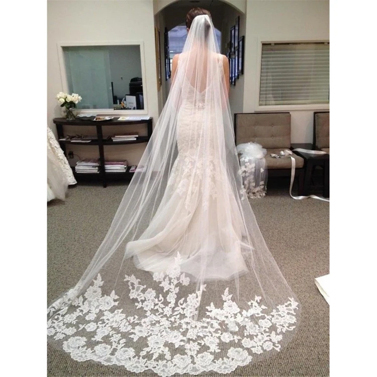 2019 Hot Sale Bride Veil Wedding Dress Veils 3m Applique Lace