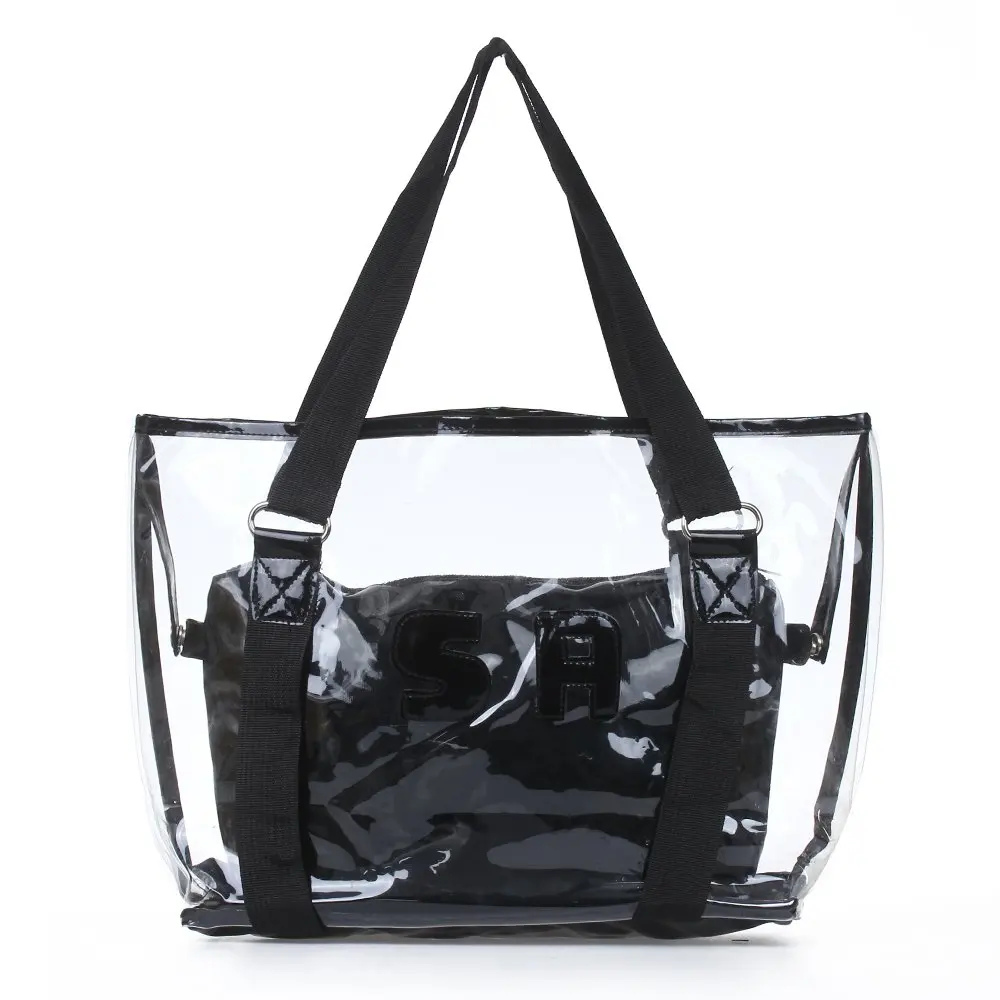 Комплект из 2 предметов женские Сумочка с короткими ручками через плечо сумка прозрачный ПВХ черный Модные