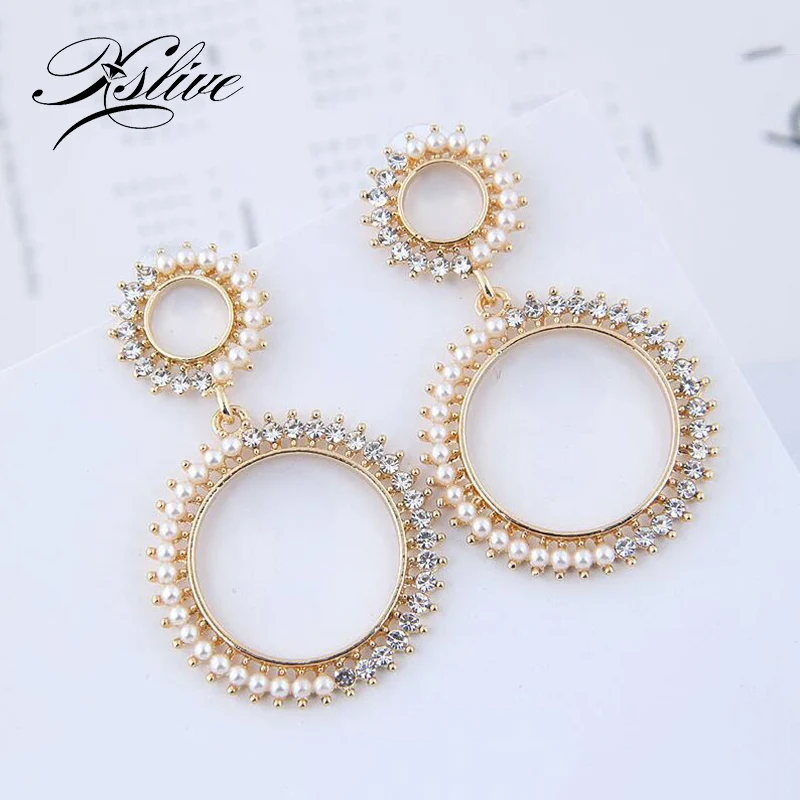 

Simple Earrings Geometric Circle Imitation Pearl Rhinestones Versatile Lightweight Luxury Temperament Earrings Wedding Earrings