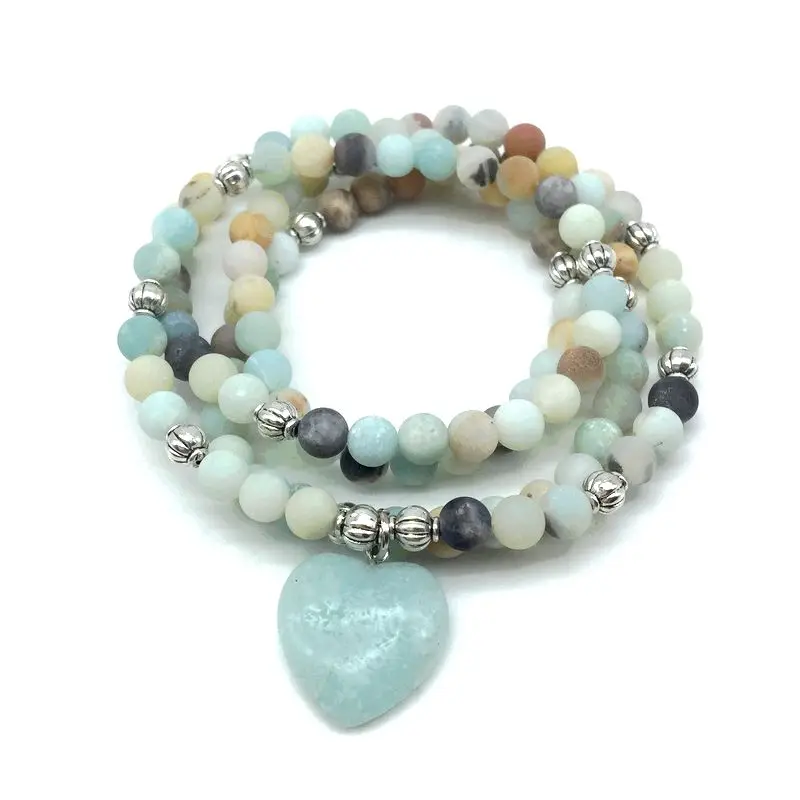 Fashion Women S Matte Frosted Amazonite 108 Mala Beads Bracelet Or Necklace High Quality Matching Heart