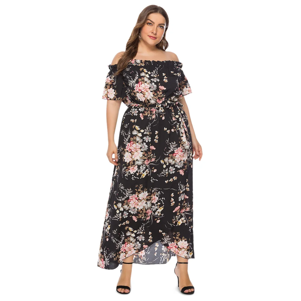 

ROSE GAL Off The Shoulder Boho Maxi Dresses Summer Floral Print Ruffle Elegant Party Dress Plus Size 5XL Long Dress Robe Femme