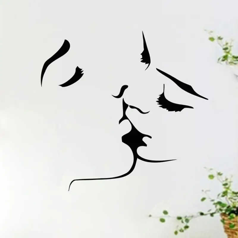 Lover Kissing Silhouette Wall Sticker Black Kissing Face Sketch Wall