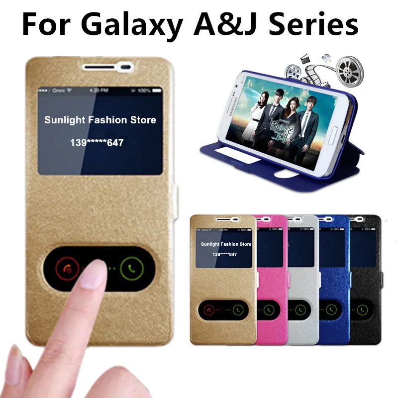 

Cover Case for Samsung Galaxy A3 A5 A7 J3 J5 J7 2015 2016 2017 Silk Pattern PU Leather Flip Case with Stand View Window Function