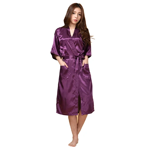 C& Fung персонализированный атласный Свадебный халат невесты Карманный длинный халат девичник вечеринка Свадьба Подарок брайдсмейд шелковистые кимоно халаты - Цвет: purple