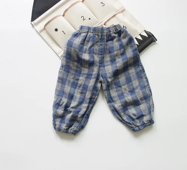 

Summer Spirng Toddler Kids Girls Boys Pants Plaid Fashion Korean Clothings