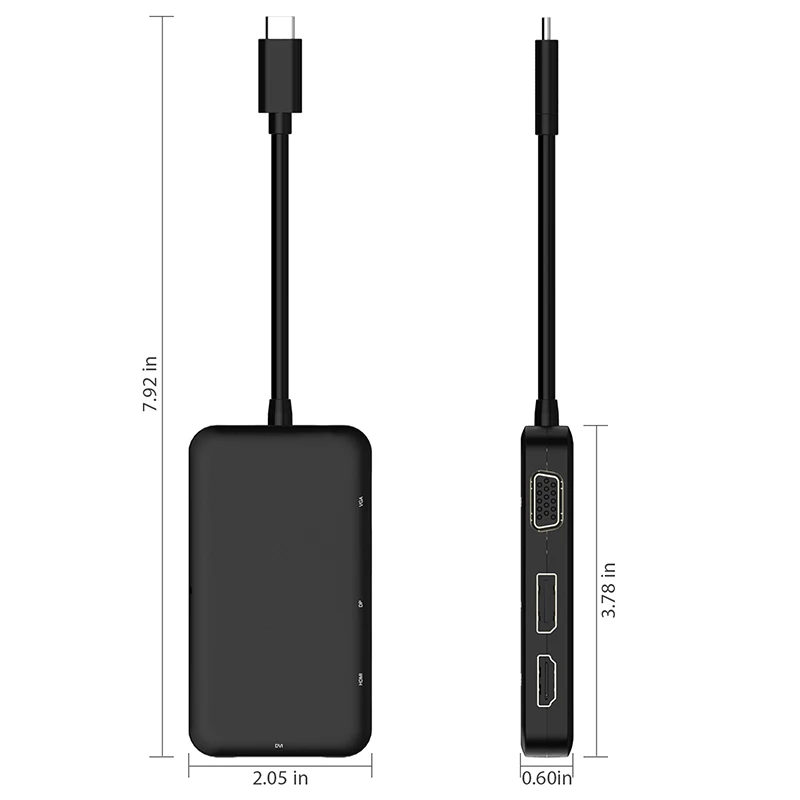 USB C концентратор мужской для DisplayPort DP 4K HDMI 4K DVI VGA 1080P разветвитель концентратор адаптер для MacBook samsung Galaxy S9 type C usb-хаб