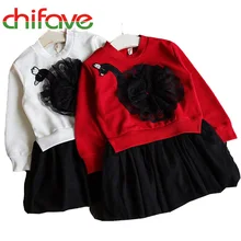 Chifave Nouvelle Automne Bébé Filles Vêtements 0-cou Col À Manches Longues enfants Filles Robe Cygne Enfants Princesse robe de Bal pour Mignon filles