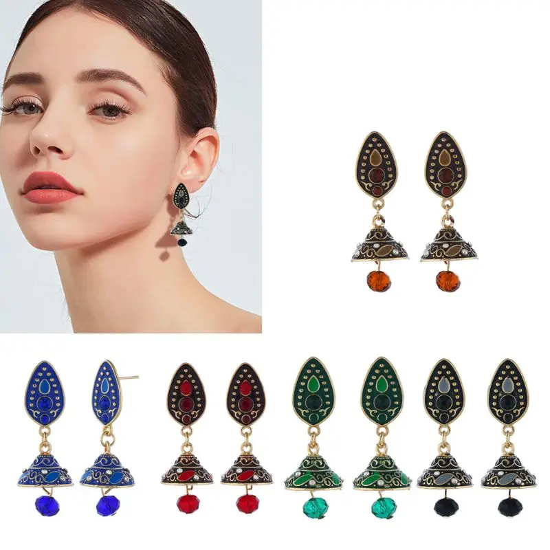 

Retro Ethnic Enamel Bollywood Kundan Jhumka Jhumki Crystal Drop Earrings Jewelry M0XF