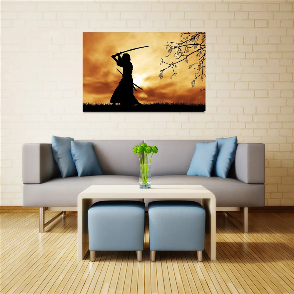 Japanese Home Decoration Painting Samurai Clothes Katana Canvas ...