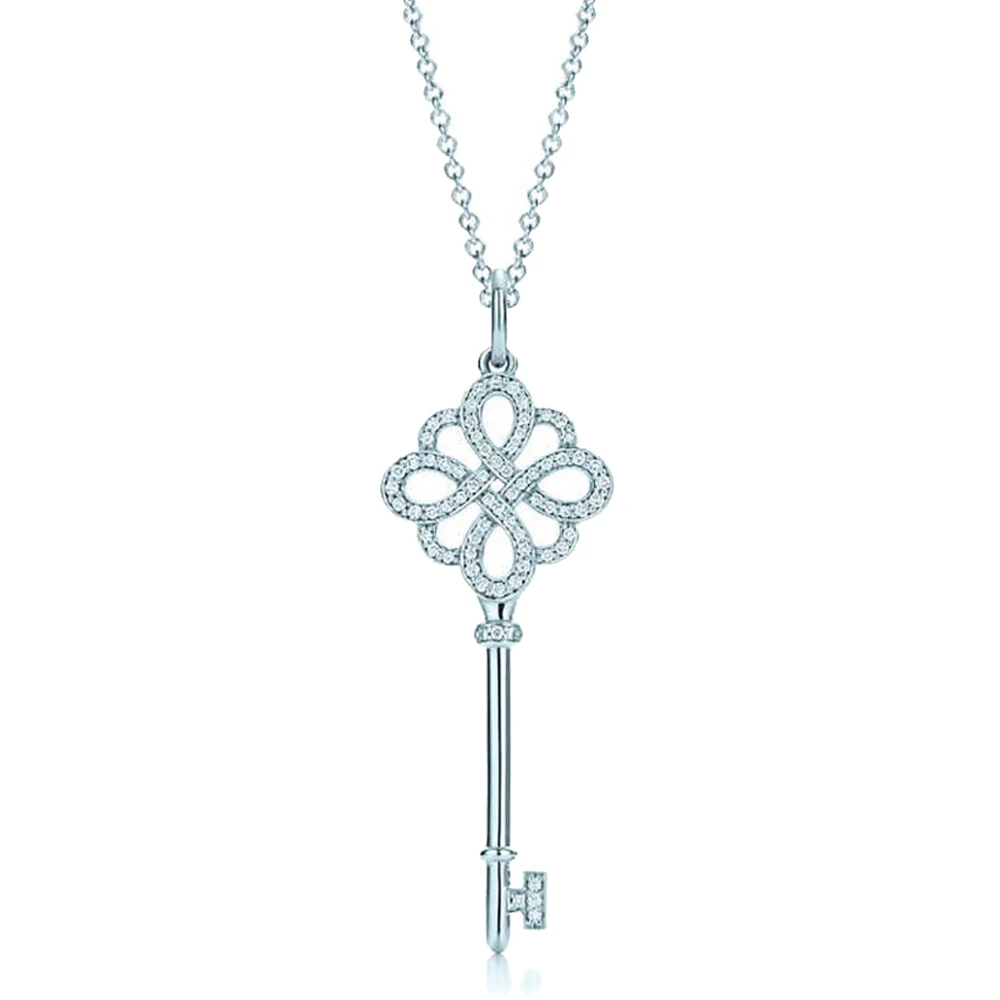 

Tiff original authentic Chinese knot with 925% pure silver necklace fashion zircon present ms key pendant chain of clavicle