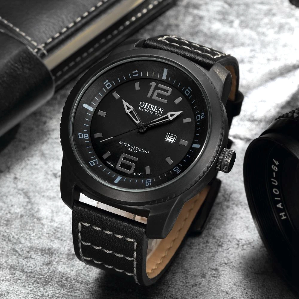 

Fashion Luxury Style OHSEN Leather Strap Quartz Mens Watches Male 3ATM Waterproof Auto Date Hombre Dress Wristwatch Montre Homme