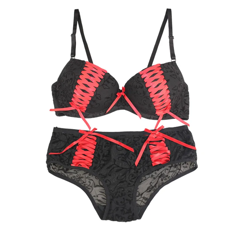 

2015 New Sexy Deep V Bra Mesh Printing Push Up Bra Set 3/4 Cup Bra