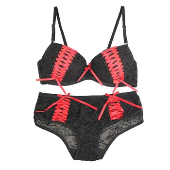 

Women Bra & Brief Sets New Sexy Deep V Bra Mesh Printing Push Up Bra Set 3/4 Cup Bra NO.S45