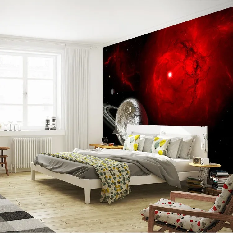 Us 17 54 35 Off Fantasie Red Galaxy Tapete Individuelle Fototapeten 3d Wandbild Raum Planeten Schlafzimmer Wohnzimmer Home Kunst Junge Kinderzimmer