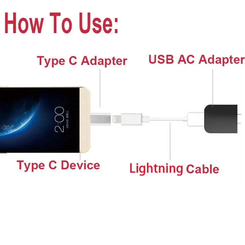 8Pin Lightning Female to type C Мужской зарядный конвертер разъем адаптер для samsung Note HUAWEI mate Oneplus Xiaomi