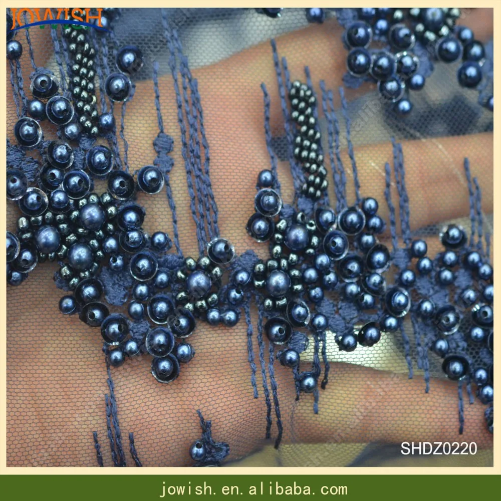 

3yard top quality hand beaded lace fabric luxury embroidery 3D bead sequins wedding lace fabric hand diy material dress SHDZ0220