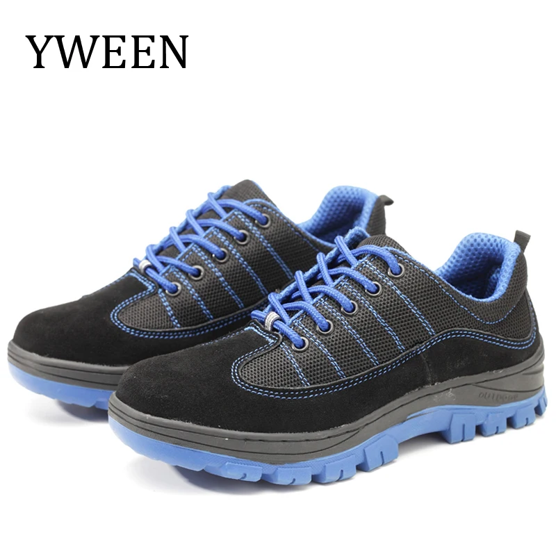 

YWEEN New Men Safety Work Boots Fashion Autumn Breathable Mesh Steel Toe Casual Shoes Mens Labor Insurance Puncture Proof Shoes