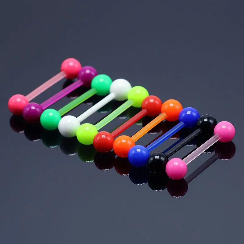 10Pieces Mix Color Tongue Rings Piercing Barbell Tongue Bar Soft 1.4mm Colorful Candy Color Body Pircing Jewelry For Men Women4