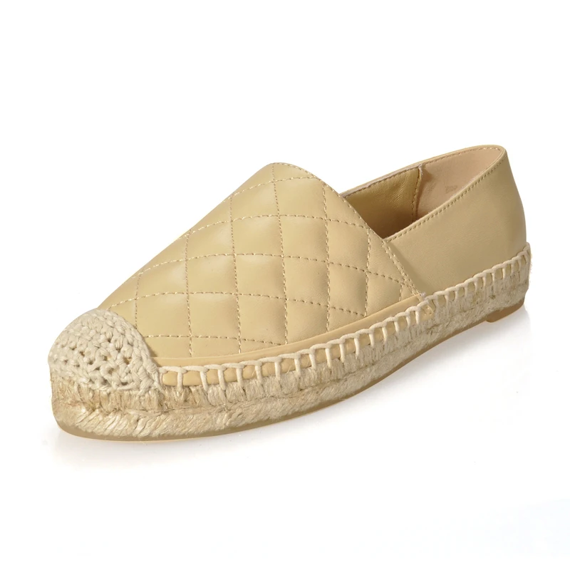 

FITOW Women's Shoes Genuine Leather Espadrilles Size 34-42 Women Loafers For Spring Flat Shoes Slip-on Gingham Shoes