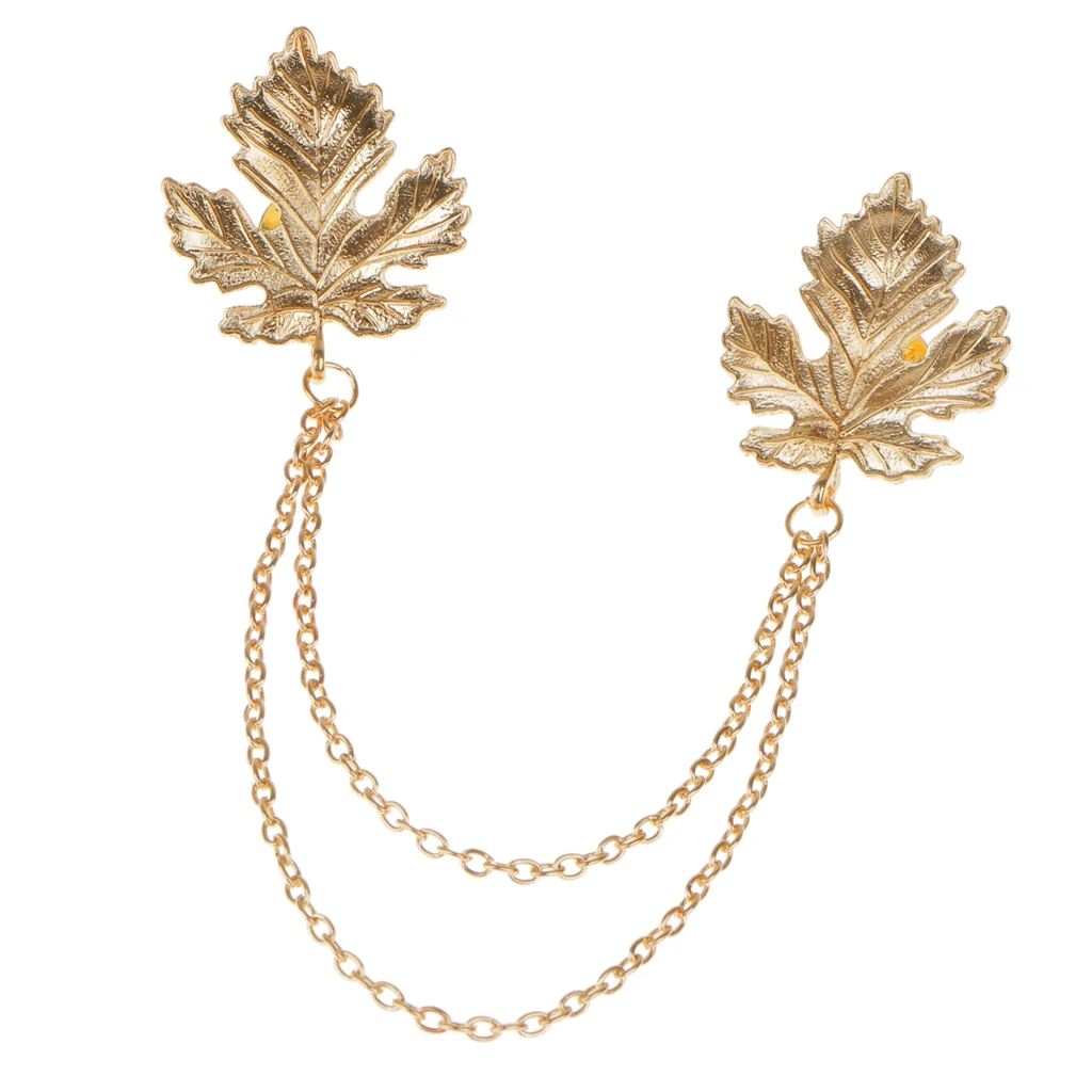 Fashion Retro Maple Leaf Chain Tassel Blouse Shirt Collar Tip Pin Brooch Collar Chain Fashion Jewelry