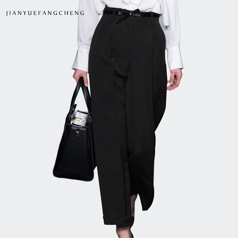 

Loose-Fitting Office Lady Pantalon Woman Spring Trousers Women Plus Size 2018 High Waisted Fashion Belted Wide Leg Pants