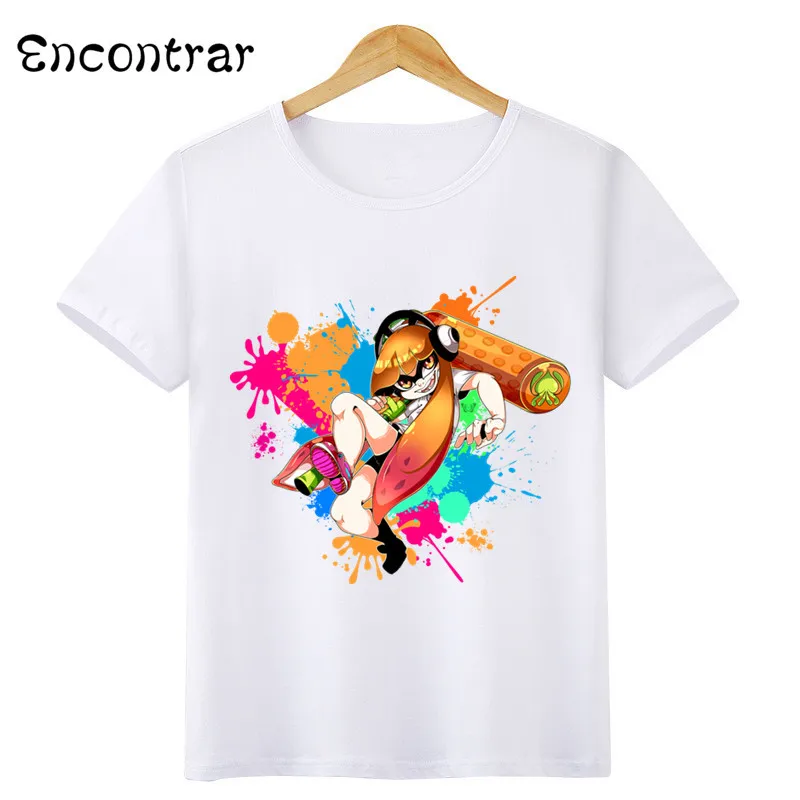 Kids Splatoon Inkling Design T Shirt Boys/Girls Casual Short Sleeve Tops Children's Funny White Anime T-Shirt,ooo3071