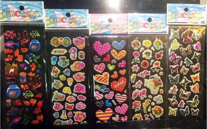 

5 Sheets 3D Cartoon Pvc Stickers Lot Butterfly Fish -kids Favor Stikcers Gift New