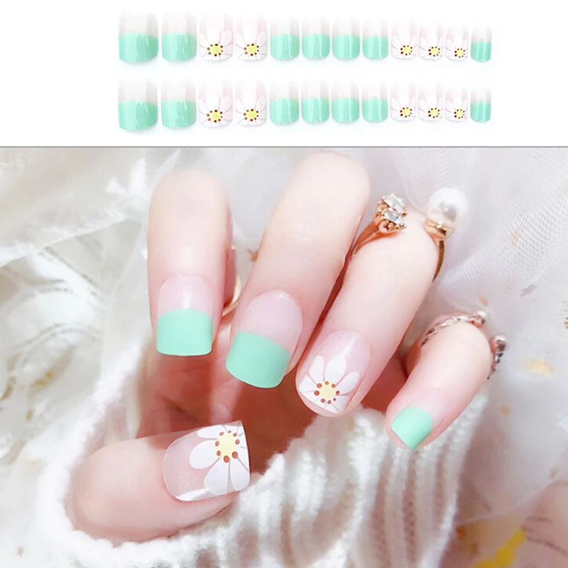 Художественный дизайн накладные ногти 24 шт Цветы Печать Ложные ногти с клеем 2g ногтей советы