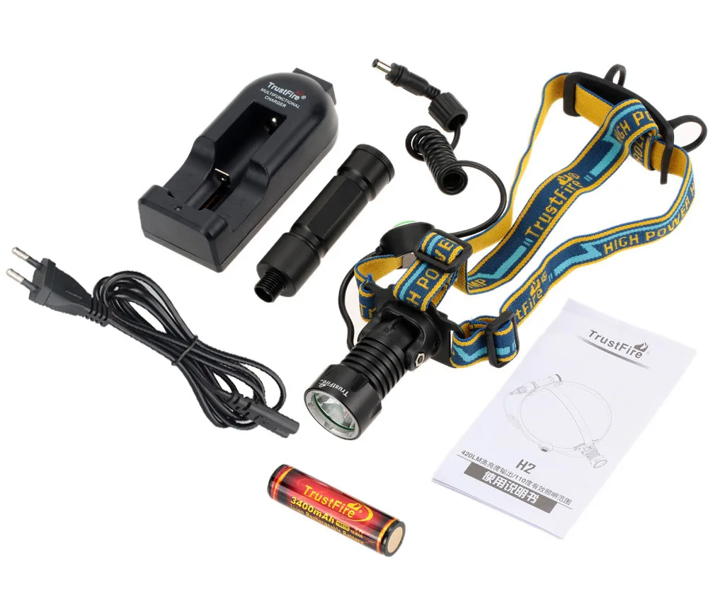 

420LM 3 Modes LED Headlamp Camping +18650 Battery + EU/US Plug +Charging Cable + Rubber O-ring for Fishing Hiking