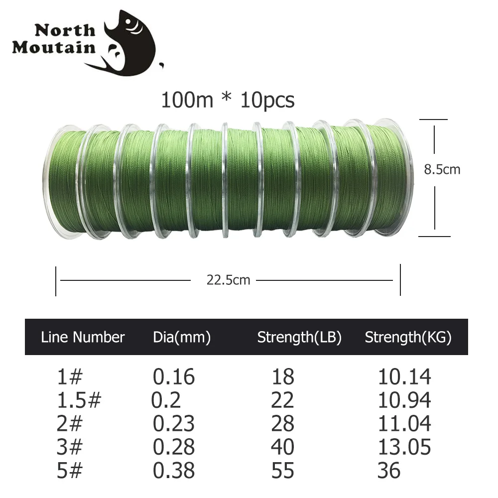 100 м* 10 шт. плетеная S линия North Moutain, мультифиламентная Karpervissen PE леска, 4 нити для подводной охоты, пистолет, силовая леска для ловли карпа