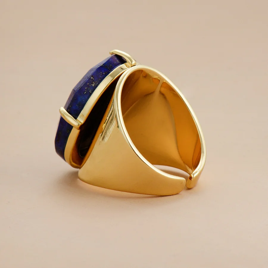 Big Stone Rings High Quality Jewelry New Fashion Gold Color Lapis Lazuli Luxury Party Ring Size 7 - Image 2