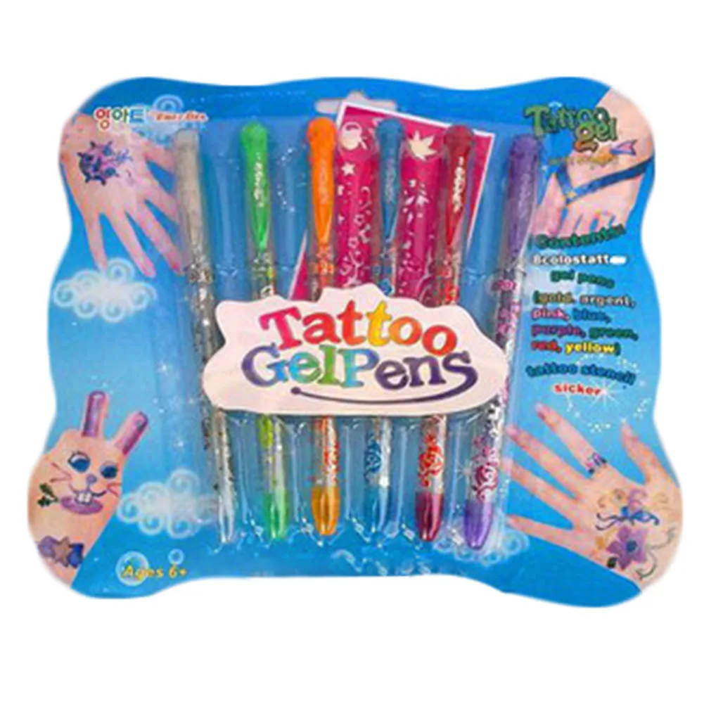 6pcs/set Kids DIY Tattoo Promotional Pen Tattoo Gel Pens Novelty Toy Pen Gifts Tattoo Pen