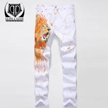 KALIPPE YACOCHYNew мужские белые джинсы с 3D леопардовым принтом для ночных клубов, известный бренд, модные дизайнерские мужские джинсы, большие размеры 28-38