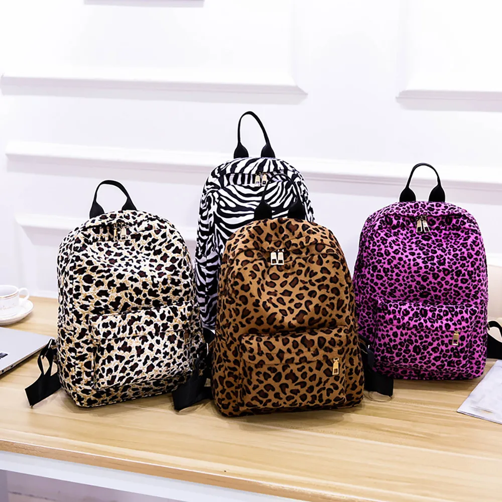 

Women Velour Japan and Korean Style Leopard Backpack Leopard Plush Backpack Personalized Student Bag
