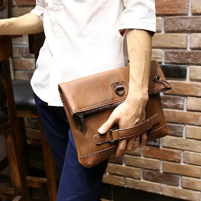 Us 19 99 10 Off New Vintage Leather Envelope Bags Large Capacity Zipper Mens Clutches Wristlet Purse Handbag Elegant Evening Bag Mobile Pouch In