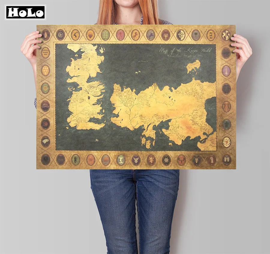 

Game of Thrones World map Vintage Movie Kraft Paper Poster Classic retro Home decor Wall Sticker Old Painting 50x70cm