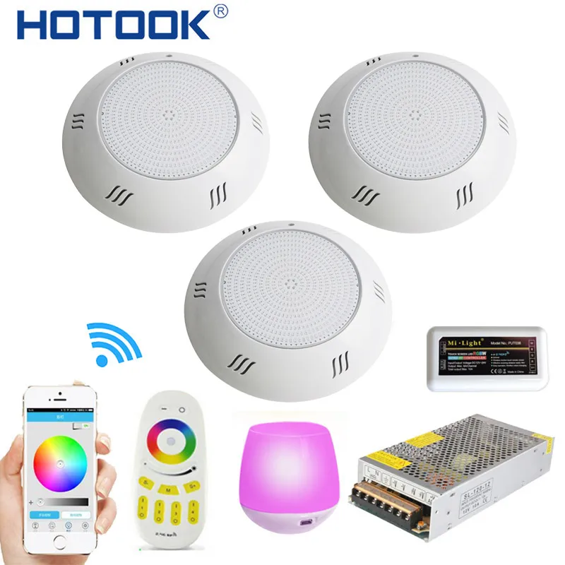 

IP68 WIFI RGB LED Pool Light Underwater piscinas 12V 18W 24W 30W 35W 42W 2.4G RF/ DMX512/ Switch Remote Controller + Power 3pcs