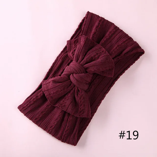 1PCS New Braid Nylon Bow Headbands,Cable Knit Solid Wide Nylon Headbands Turban, Baby Girls Head Wrap Hair Accessories 27 colors A2NSNSFB-9568-19