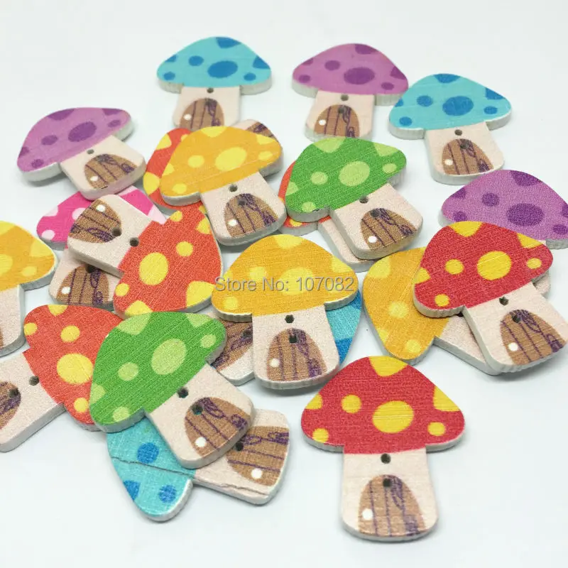 1000pcs 24x22mm Cute Toadstool Shaped Wood Buttons Sewing 2 Holes